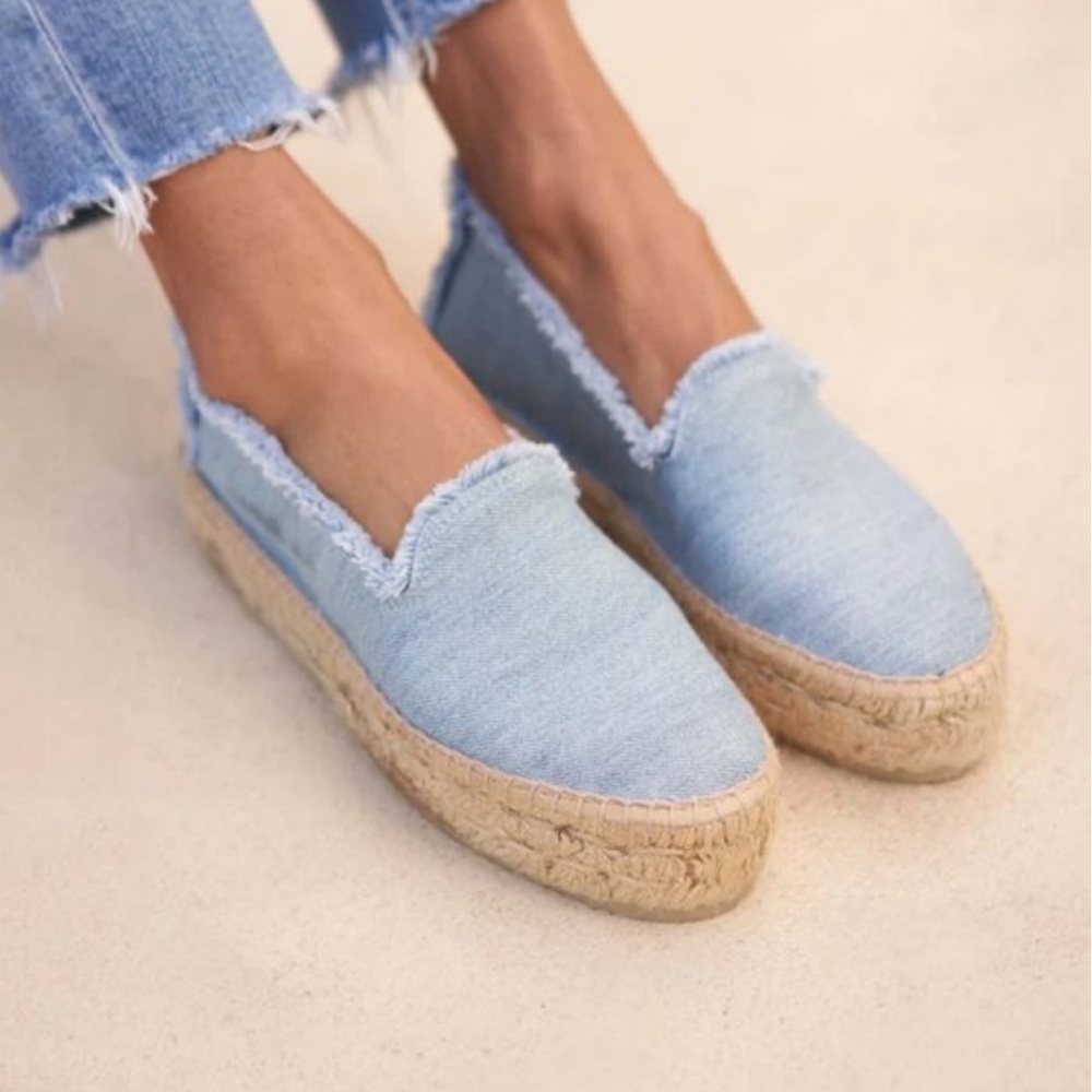 MANEBI Blue Denim Double Sole Platform Espadrilles size US8 EU40